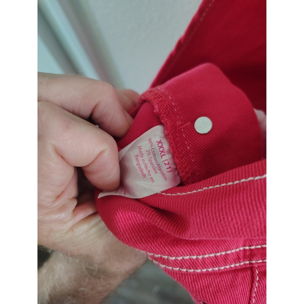 Gabes Red Denim Shortalls White Contrast Stitch Raw Hem Plus Size XXXL 21‎ - Picture 3 of 4